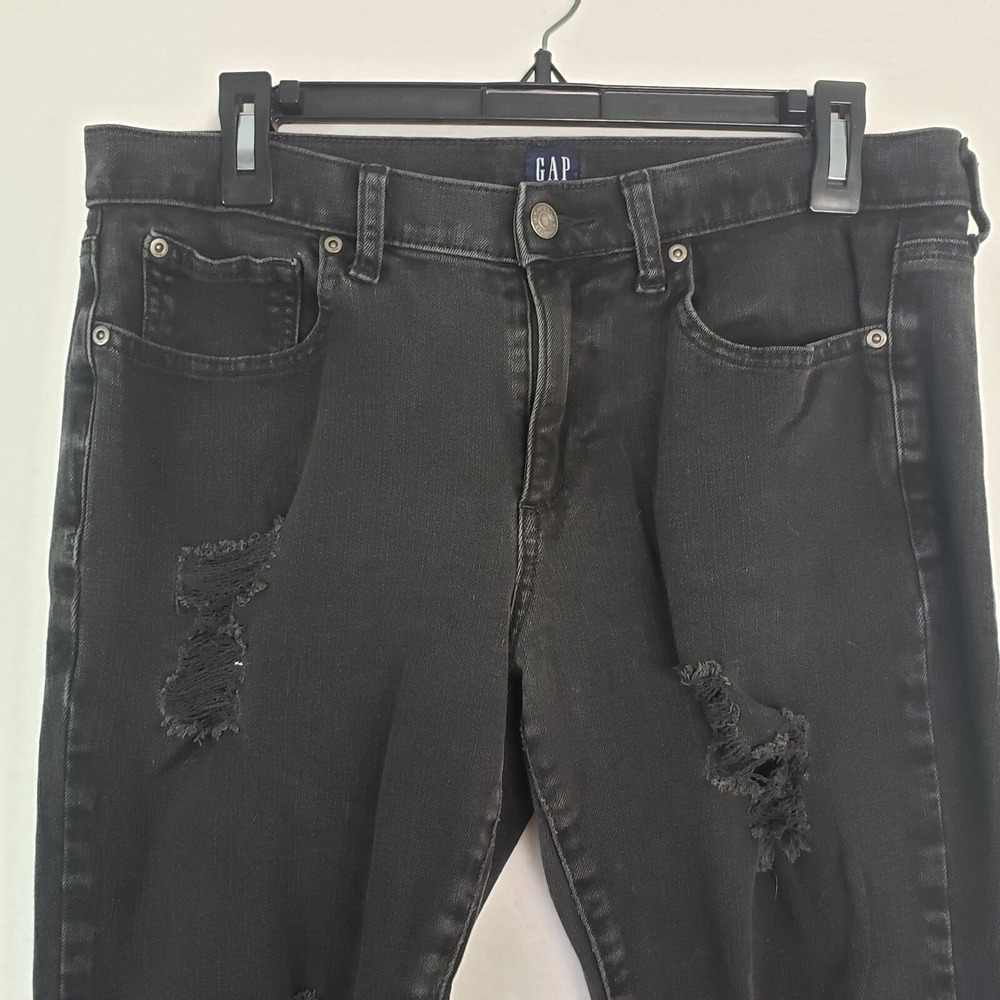GAP True Skinny Jeans Womens Size 31 Distressed Black‎ Wash Denim Raw Hem Retro - Picture 3 of 14